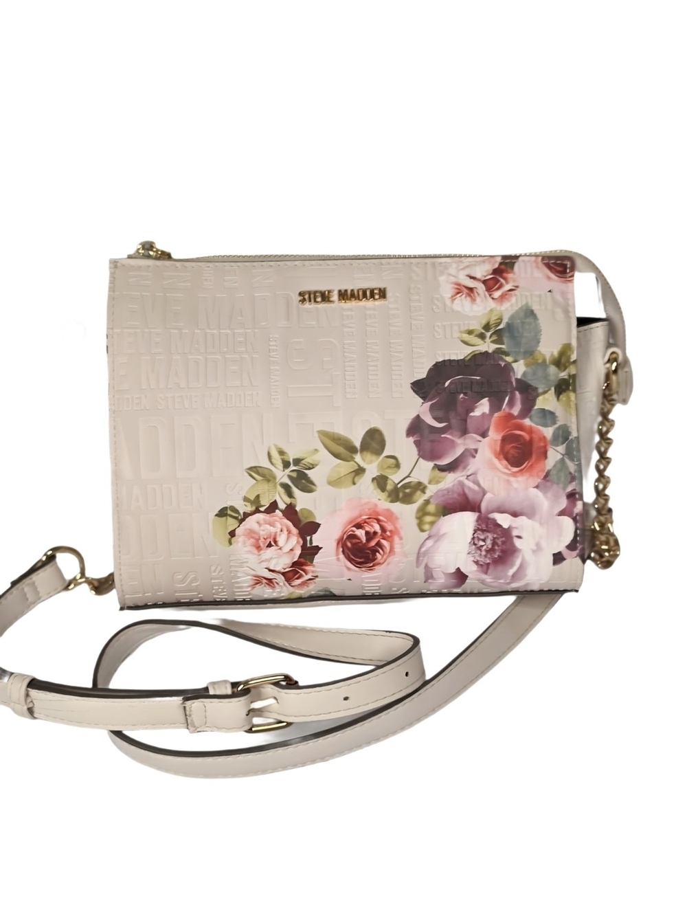 Steve Madden Cream Floral Crossbody Bag with Gold Hardware
